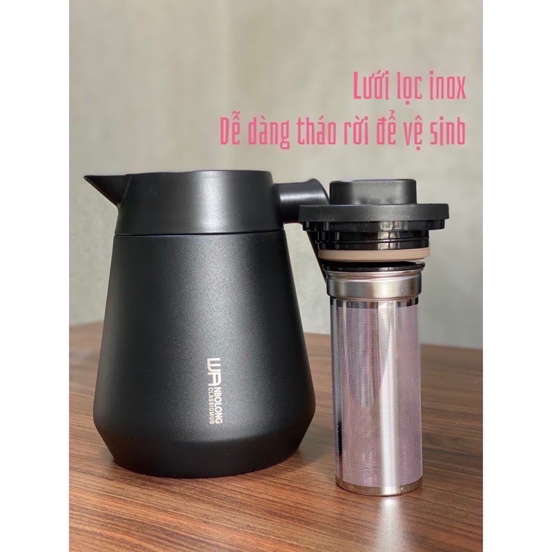 Bình giữ nhiệt có lưới lọc trà 1,2L WA NBOLONG inox 304, bình ủ trà có lõi lọc giữ nhiệt nóng lạnh