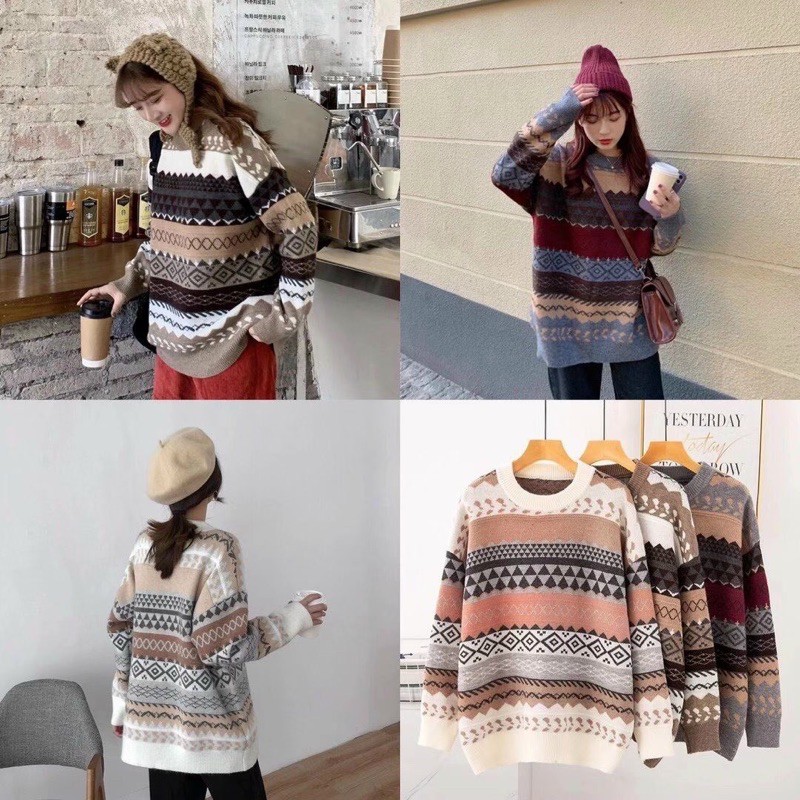 Áo len vintage thổ cẩm hàng QC dày dặn sẵn SLL | BigBuy360 - bigbuy360.vn