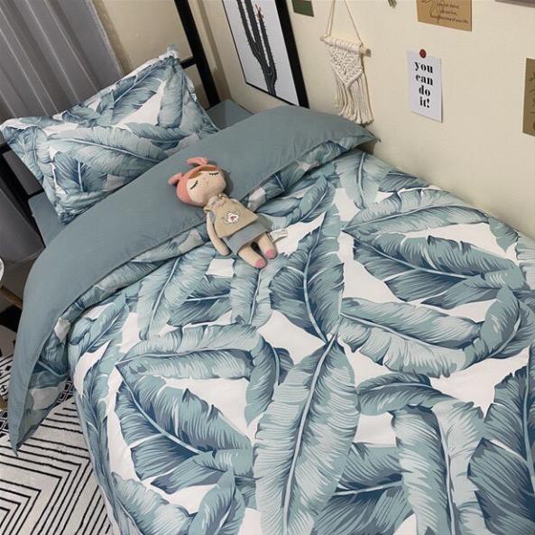 Ga gối poly cotton Lá Chuối nhập khẩu bộ 4 món Chăn, ga , 2 vỏ gối | BigBuy360 - bigbuy360.vn