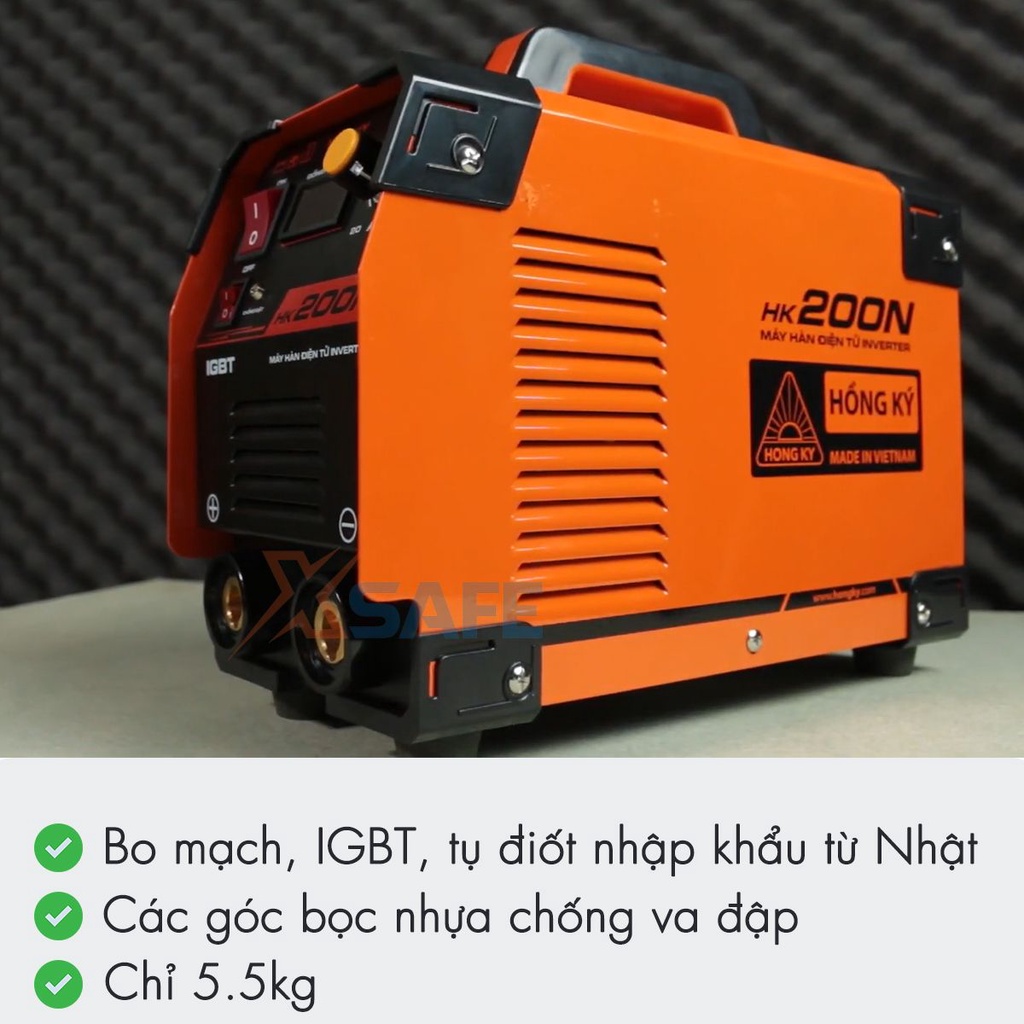 Máy hàn điện tử mini Hồng Ký HK200N Máy hàn que MMA Inverter 200 Ampe 220V, chức năng chống giật, bảo vệ quá tải, nhiệt