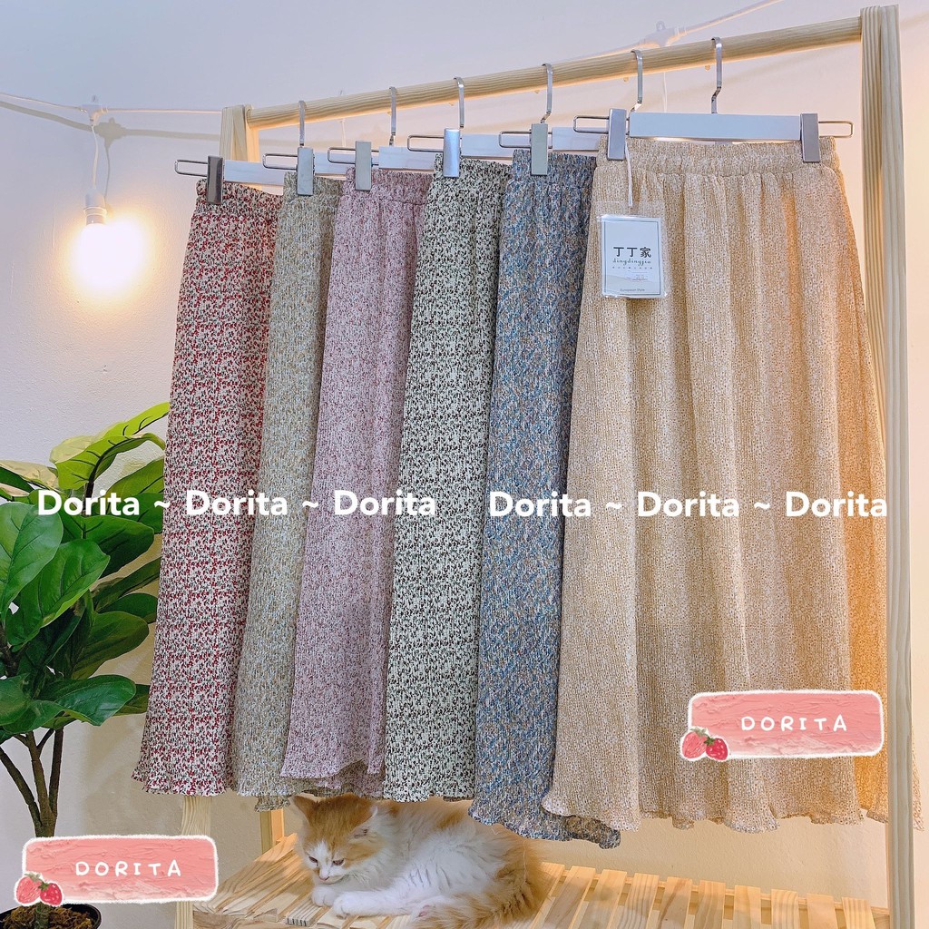 [Mã FAMAYWA giảm 10K đơn 50K] Chân váy hoa nhí vintage hàng Quảng Châu, Chân hoa nhí Ulzzang xếp ly