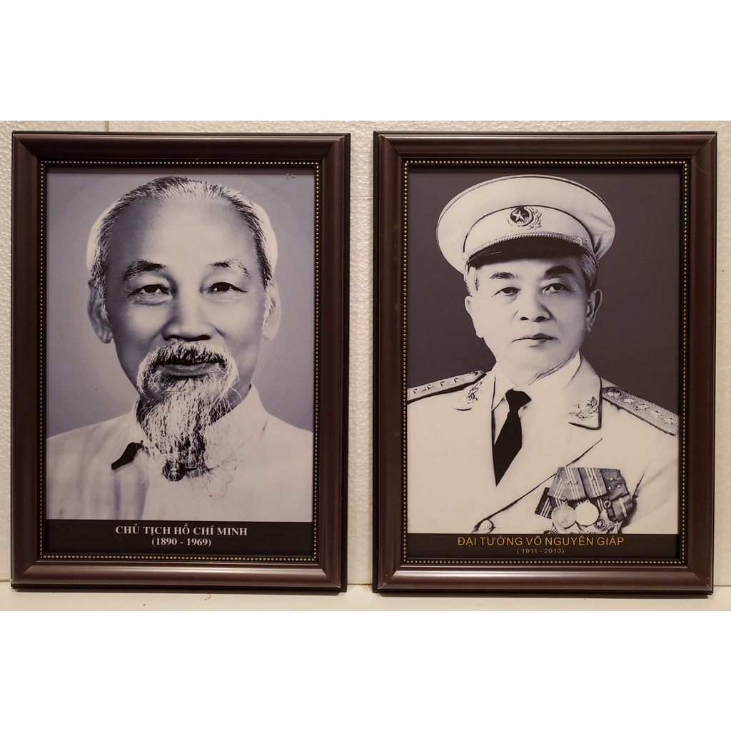 Cặp ảnh in dầu đen trắng - Chân dung Bác HỒ & Bác Giáp (26*35cm ...