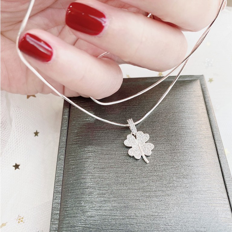Dây chuyền nữ huyền thoại cỏ 4 lá may mắn, Vòng cổ bạc đính đá sang trọng Minh Hằng Jewelry