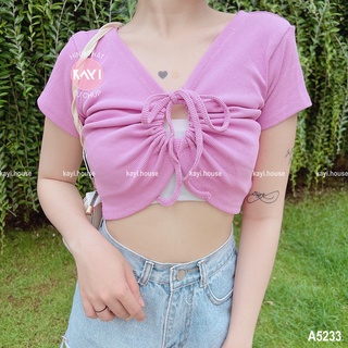 Áo croptop cổ v dây rút khoen tròn giữa ngực siêu sexy a233