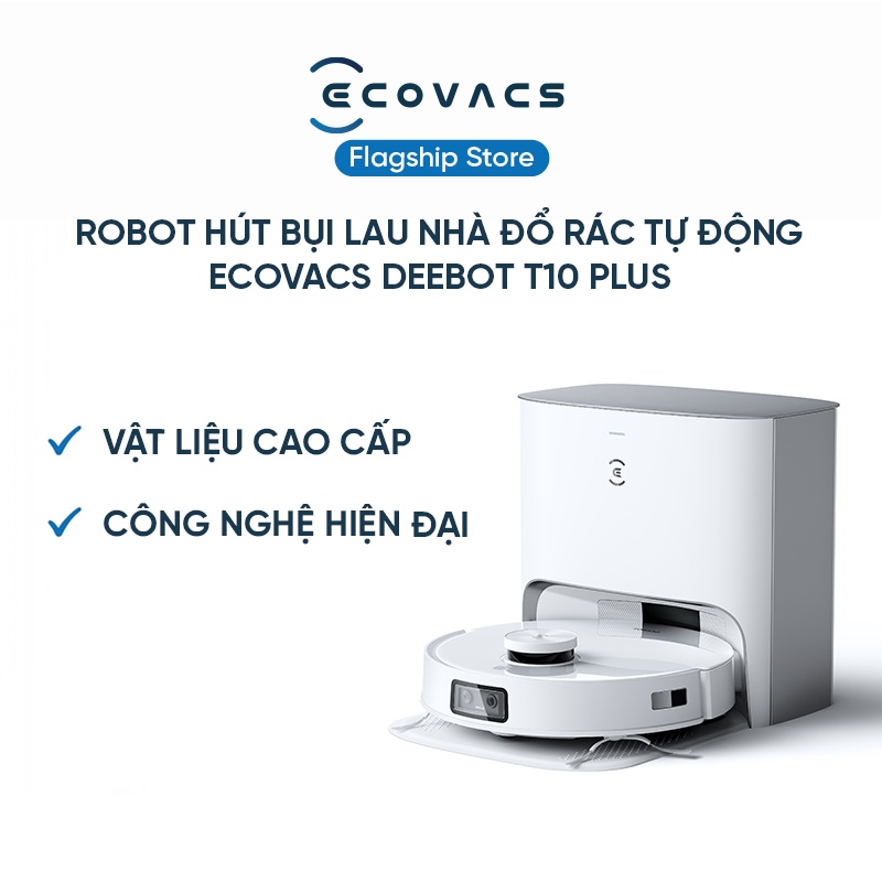 Robot Hút Bụi Lau Nhà Ecovacs Deebot T10 Plus - Lực Hút 3000Pa Kèm Dock Sạc Tự Động - Tặng Sáp Thơm