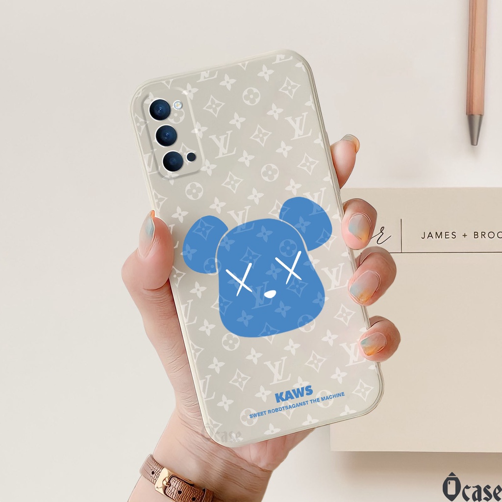 Ốp lưng Oppo Reno 4 in hình gấu cạnh viền vuông có bảo vệ camera