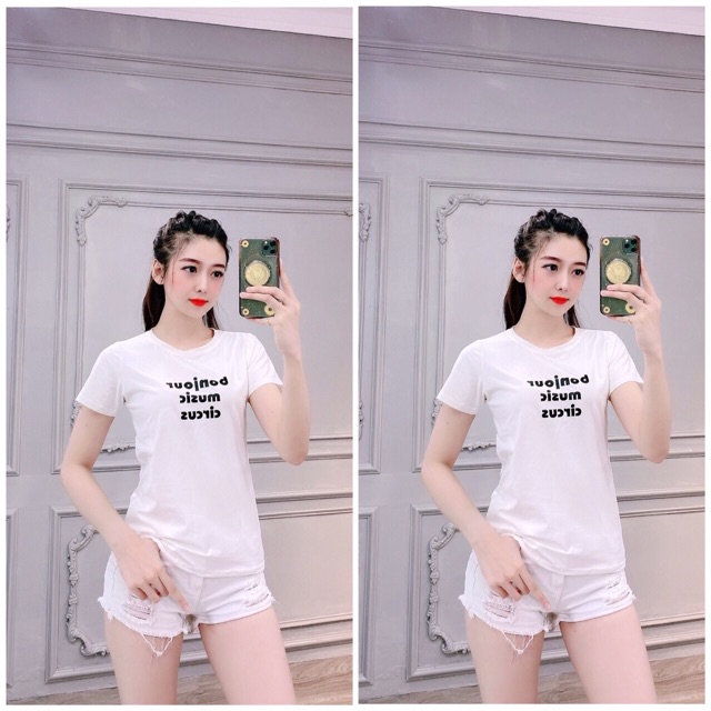 ÁO THUN THÁI BODY NỮ CỔ TRÒN TAY NGẮN IN CHỮ