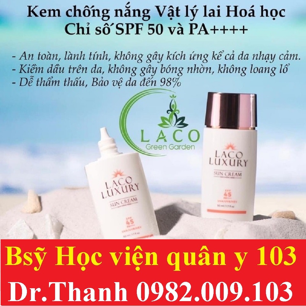 Kem chống nắng vật lý và hoá học Laco Luxury Sun Cream 50ml SPF45 PA++++ Lên Tone, Chống UVA, UVB, Kiềm Dầu,Không Nhờn
