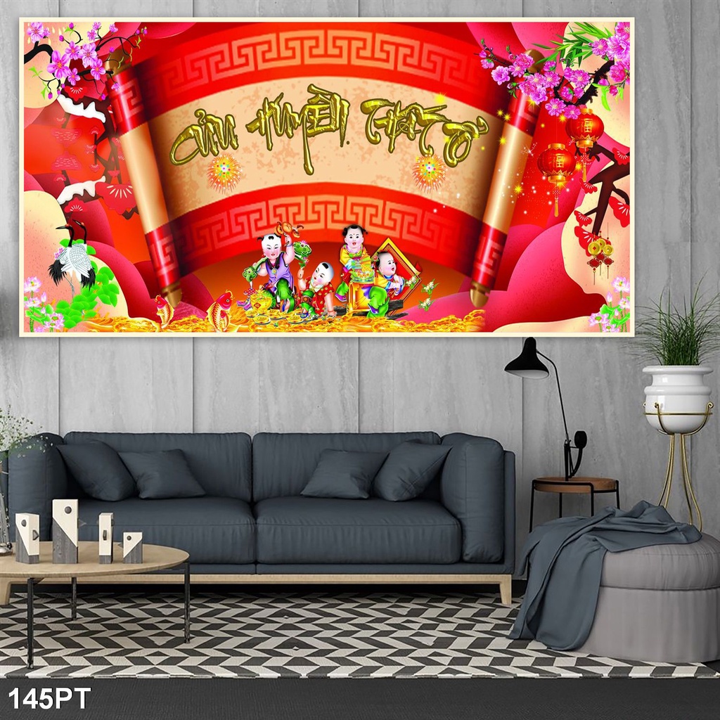 Tranh Dán Tường 3D Cửu Huyền Thất Tổ Vải Lụa 3D Cao Cấp