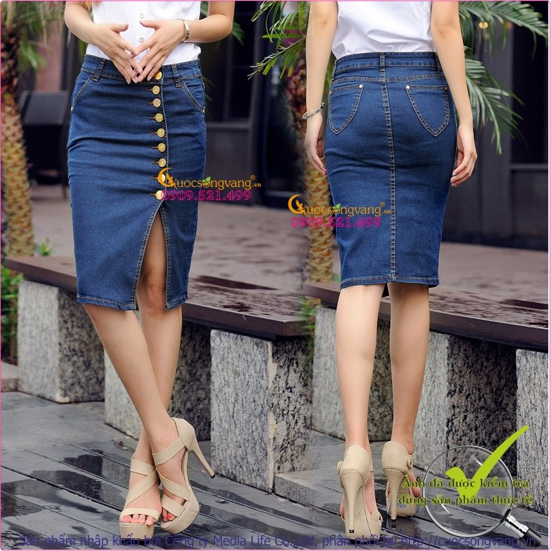 Chân váy công sở chân váy bút chì jeans nhiều nút GLV021 Cuocsongvang