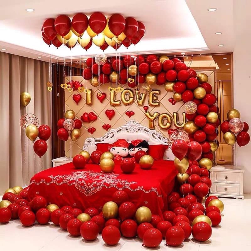 Bộ bóng trang trí phòng cưới mm08 tông đỏ đậm