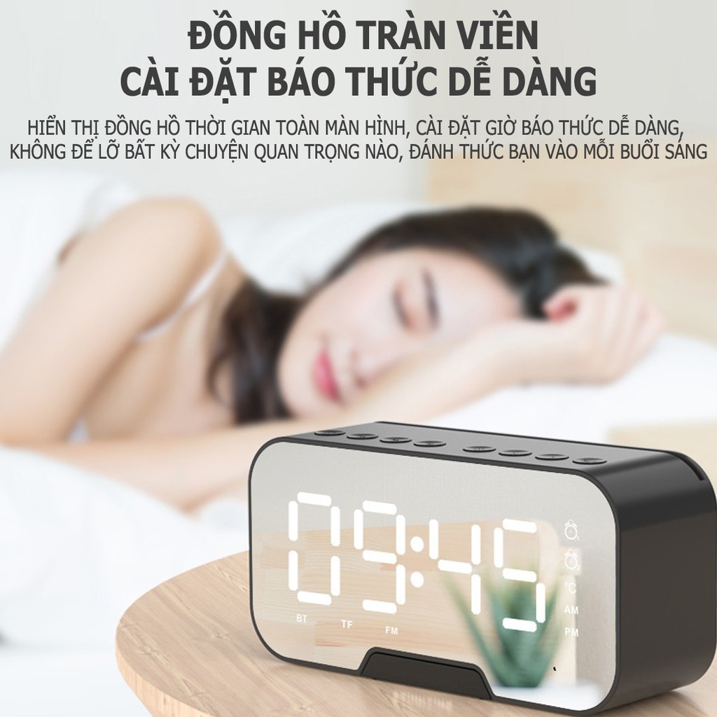 Loa Bluetooth Kimiso kiêm đồng hồ, nhạc FM, đo nhiệt độ, có khe cắm thẻ nhớ và cổng 3.5