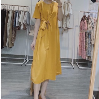 Đầm vàng cột nơ eo