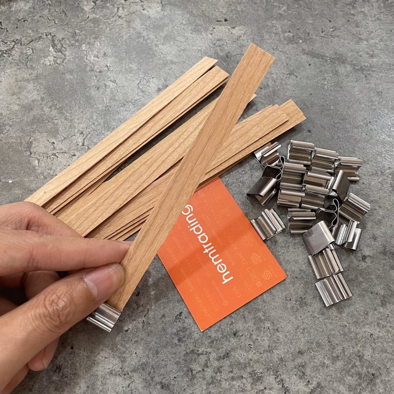 Bấc Gỗ Dày 1mm Làm Nến Thơm Kèm Đế Sắt Dài 10cm