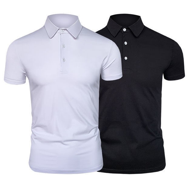 Solid Color Men's Tops Shirts Business Dress Group Work Clothes Polo Shirt Men's short sleeve T-shirt ice Lapel bottom shirt summer solid half sleeve T-shirt