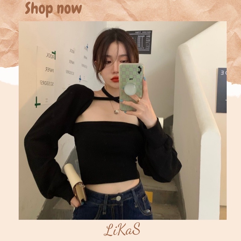 Set áo quây croptop kèm áo khoác dây chéo ( CÓ SẴN )