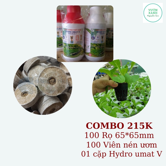 Combo 100 Rọ nhựa + 100 Viên nén + 1 cặp Dung dịch thủy canh Hydro umat V