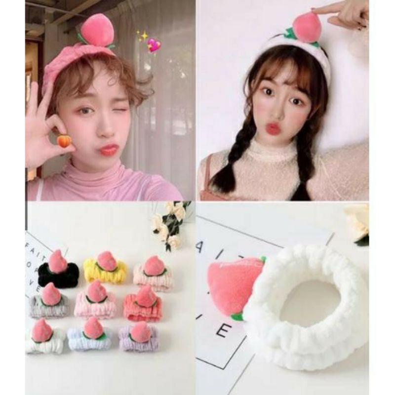 Băng đô đào thêu chữ peach 3D dễ thương - Phụ kiện tóc