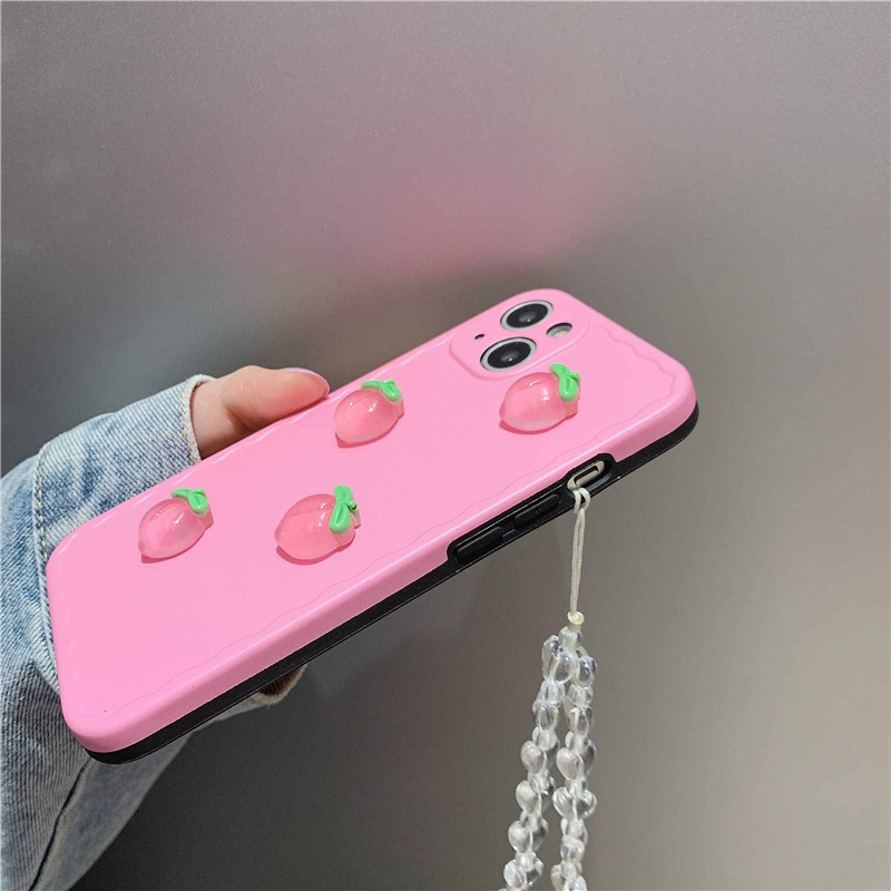 Ốp Điện Thoại TPU Dẻo Họa Tiết Trái Đào Có Dây Đeo Tay Cho iphone7plus 13 pro max 12 pro max 11 pro max xsmax