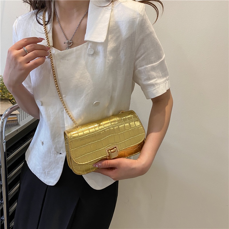 Túi Đeo Vai Họa Tiết Đá Phối Dây Xích Thời Trang Cho Nữ