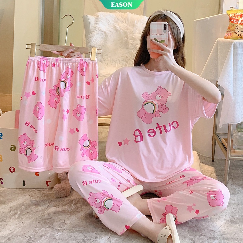 Bộ Đồ Ngủ Ba Món Áo Tay Ngắn + Quần Ngắn In Hình Dành Cho Nữ