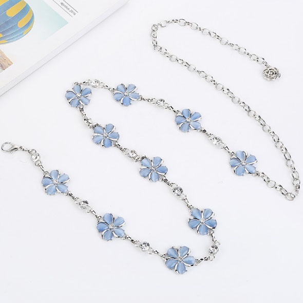 Thắt lưng dây xích chuỗi hoa đá, đai váy nữ hoa 5 cánh móc xích kim loại