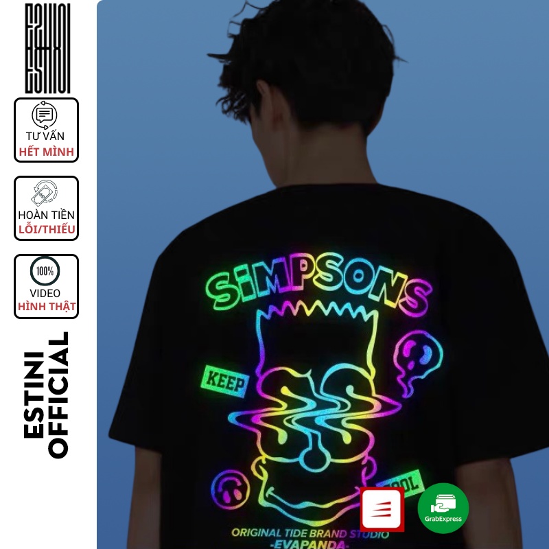 Áo thun phản quang tay lỡ ESTINI áo thun nữ form rộng Unisex chất cotton vải dày Simpsons
