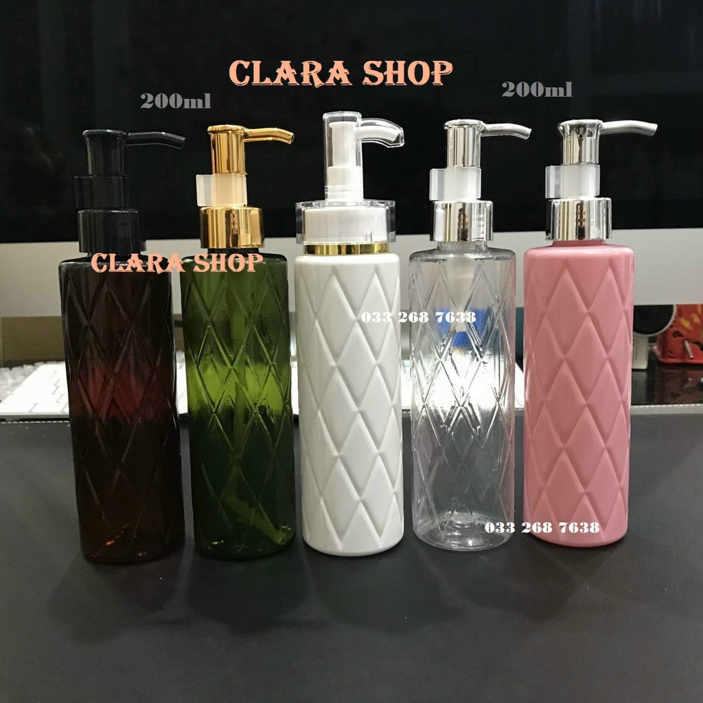 Chai pet mỹ phẩm tròn 200ml vòi ấn dài nhiều màu - Chai chiết mỹ phẩm 200ml nhiều màu