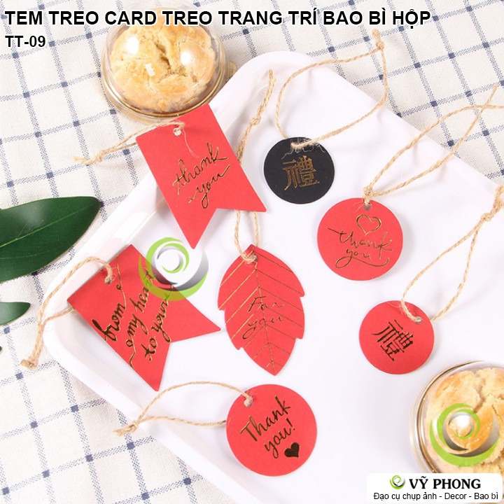 SET 10 TEM TREO TAG TREO GIẤY CARD ĐEN/ĐỎ IN NHŨ VÀNG CHỮ THANK YOU FOR YOU TRANG TRÍ ĐÓNG GÓI BAO BÌ HỘP QUÀ TT-09