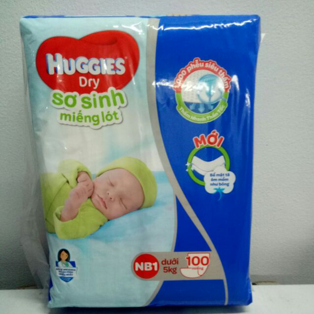 Bịch 100 Miếng lót sơ sinh Huggies newborn 1 dưới 5kg