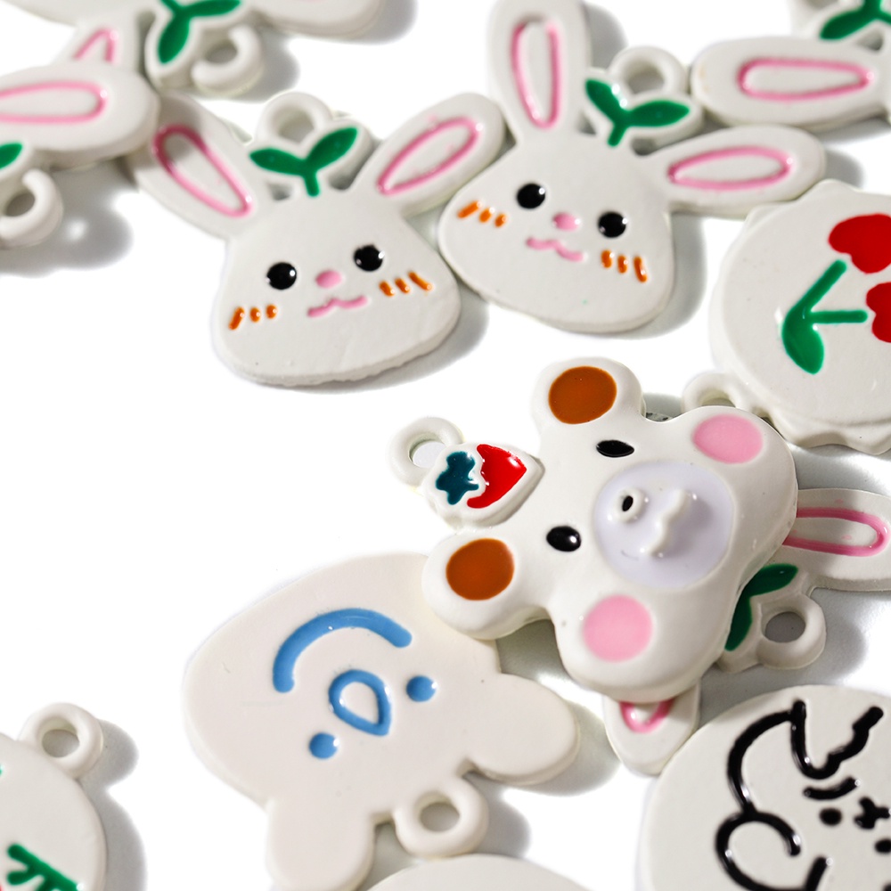 Bộ 5 / 10 Mặt Dây Chuyền Hình Gấu Và Dâu Tây Phun Sơn Dầu Bằng Hợp Kim