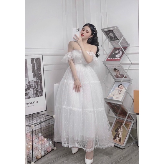 VÁY MAXI BẸT VAI BÈO DỰ TIỆC FULL SIZE S M L XL ( ẢNH VÀ VIDEO DO CHỦ SHOP TỰ CHỤP 1000% )
