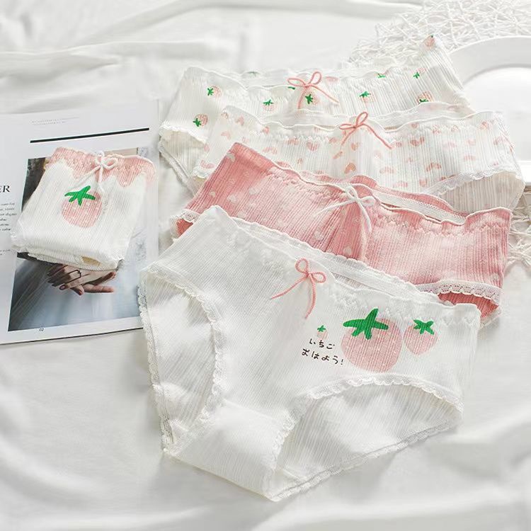 Set 2-5 Quần Lót Cotton Lưng Vừa Kháng Khuẩn Dễ Thương Thời Trang 2022 Cho Nữ