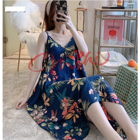 Đầm váy lanh nữ mặc nhà 2 dây Bigsize bầu mặc được, đồ ngủ Maxi sau sinh cho mẹ thời trang mùa hè thiết kế đẹp giá rẻ