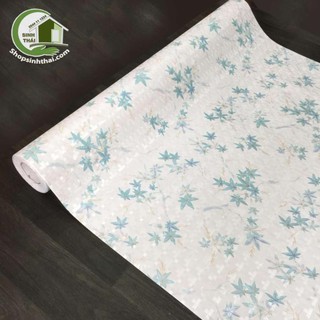 Giấy dán tường lá màu xanh dương, [ 50cm x khổ 1,2m ] có sẵn keo