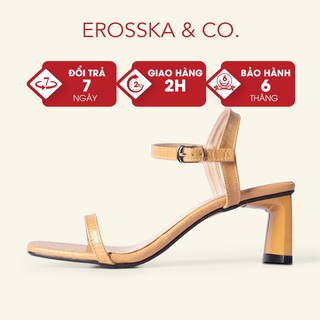 Giày sandal cao gót Erosska mũi vuông phối dây cao 5cm màu nude - EB025