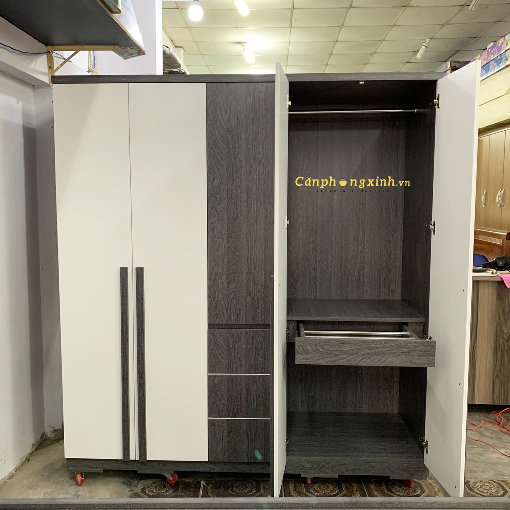 Combo Giường Tủ Phòng Ngủ Gỗ MDF CPX-CB11 Xám Phối Trắng