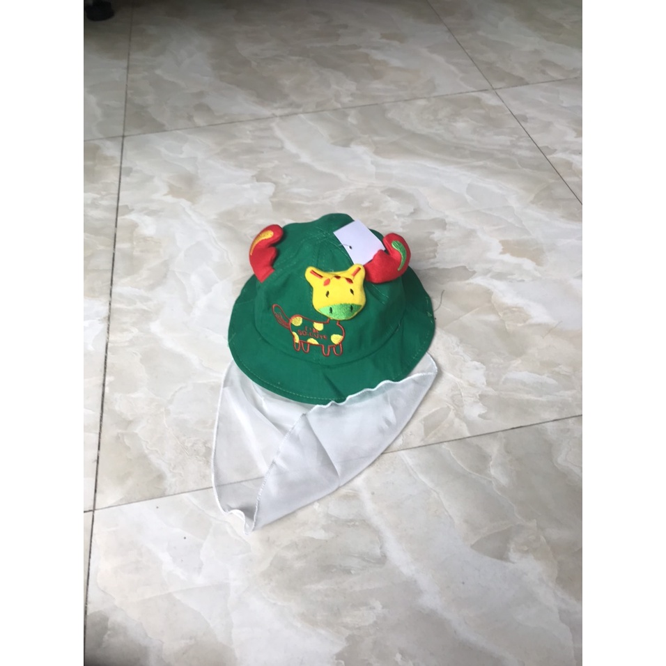 Mũ hình trâu kèm khăn voal bé 3-18 tháng