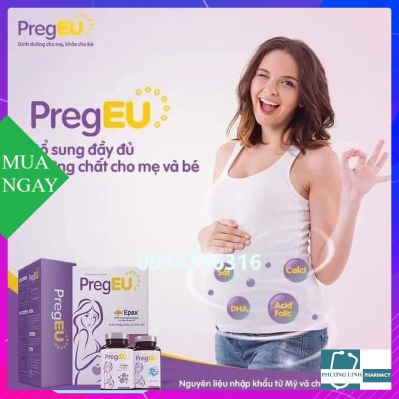 Viên bổ tổng hợp PregEU  bà bầu  mẹ cho bé bú  dinh dưỡng cho mẹ,khỏe cho bé hộp 2 chai vitamin DHA và chai canxi