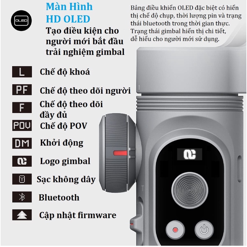 Gimbal Chống Rung Cho Điện Thoại - Gimbal SMART X PRO - Tích hợp sạc không dây - Pin 3200 mAh - Đèn Led Trợ Sáng