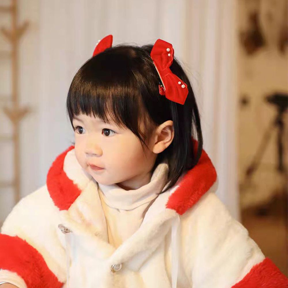 Set 2 kẹp tóc nơ bằng vải nhung đính ngọc trai nhân tạo màu trơn dễ thương đơn giản phong cách Hàn Quốc cho bé gái