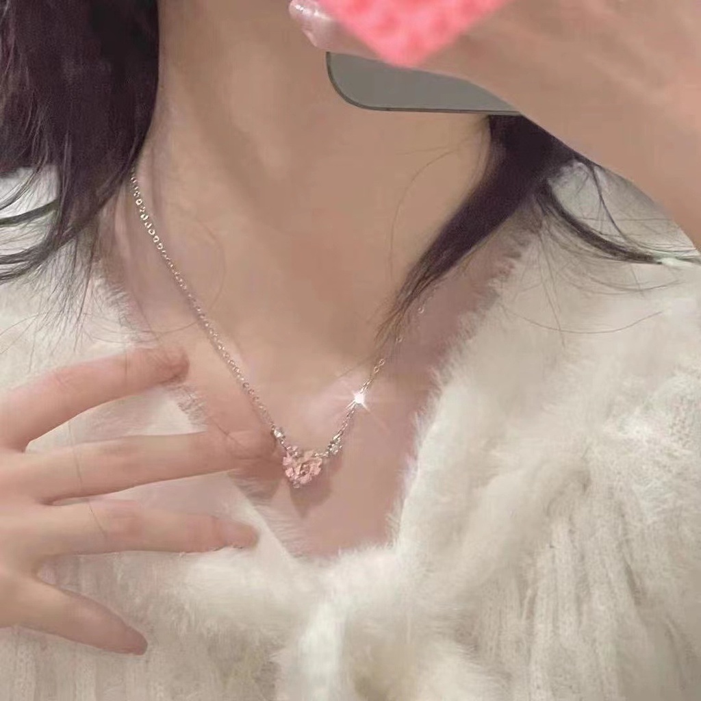 JOJO COCO Vòng cổ Mặt Trái Tim Đính Đá zircon Màu Hồng Phong Cách Hàn Quốc