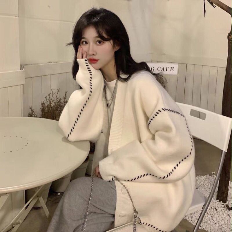 Áo cardigan basic thêm kẻ sọc nhỏ( ảnh kháh chụp 5,6,7)