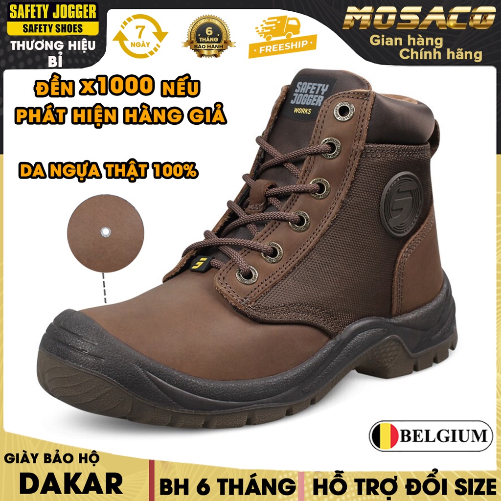 Giày bảo hộ lao động Safety Jogger Dakar không khóa kéo chống trượt, dập ngón đinh, hóa chất vải bố da thật - MOSACO