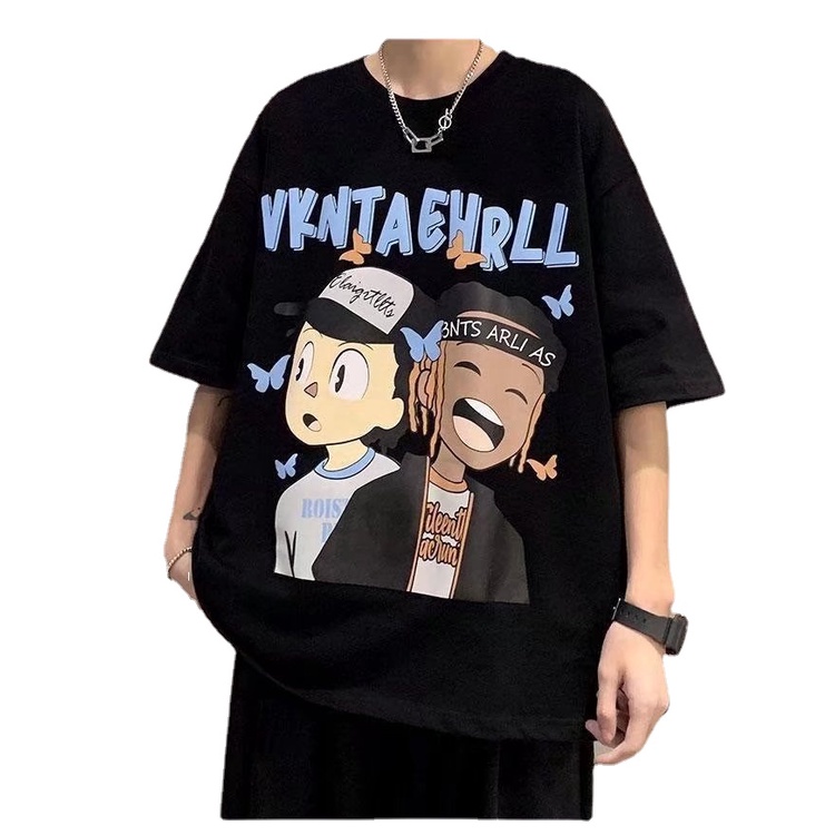Áo Thun Tay Ngắn Dáng Rộng In Họa Tiết Hoạt Hình Phong Cách Hip Hop Nhật Bản Thời Trang Cho Nam Và Nữ Size M-8XL