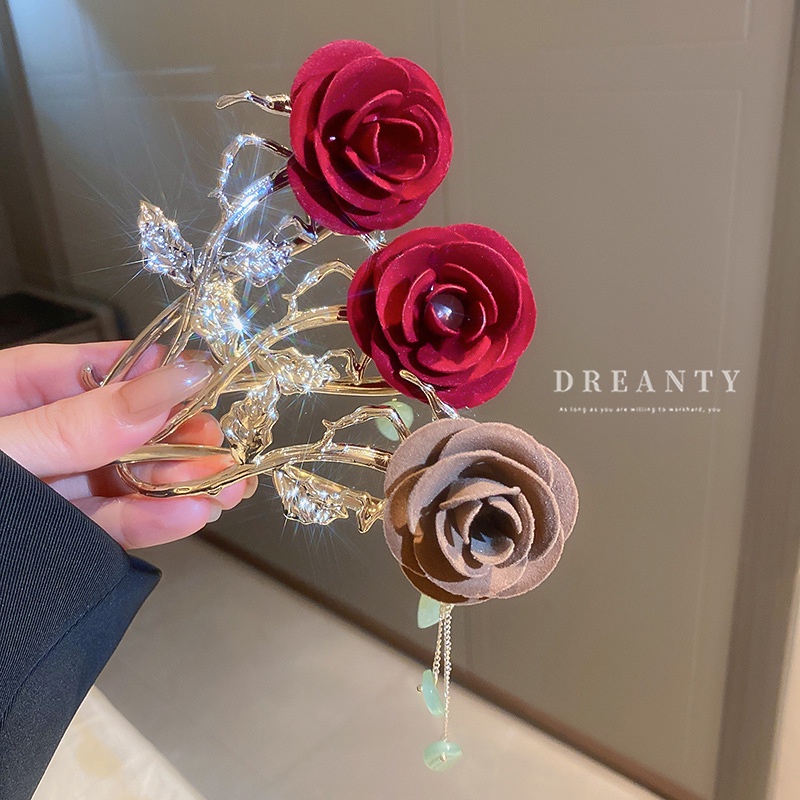Kẹp Tóc Tua Rua Hình Hoa Hồng Phong Cách Hàn Quốc Thời Trang Cho Nữ