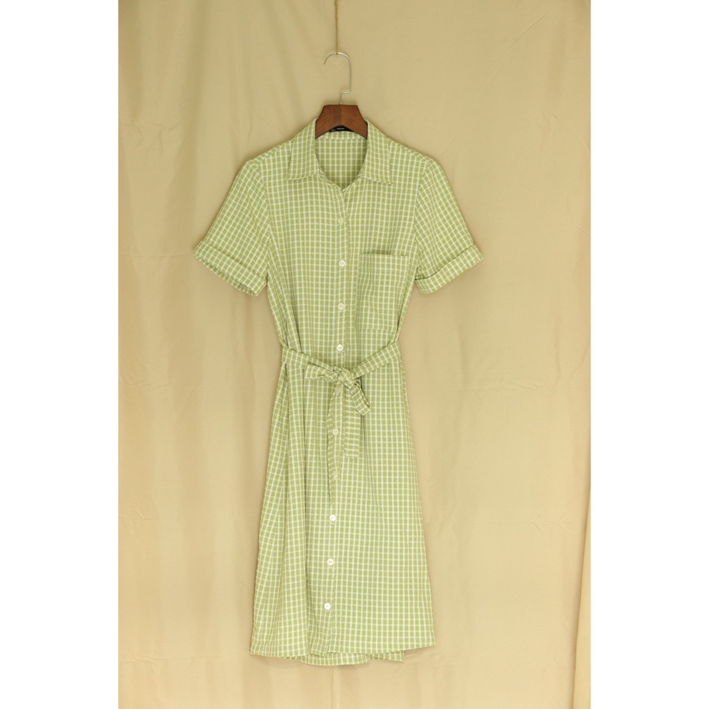 Đầm sơ mi lửng xanh - Green midi shirt dress