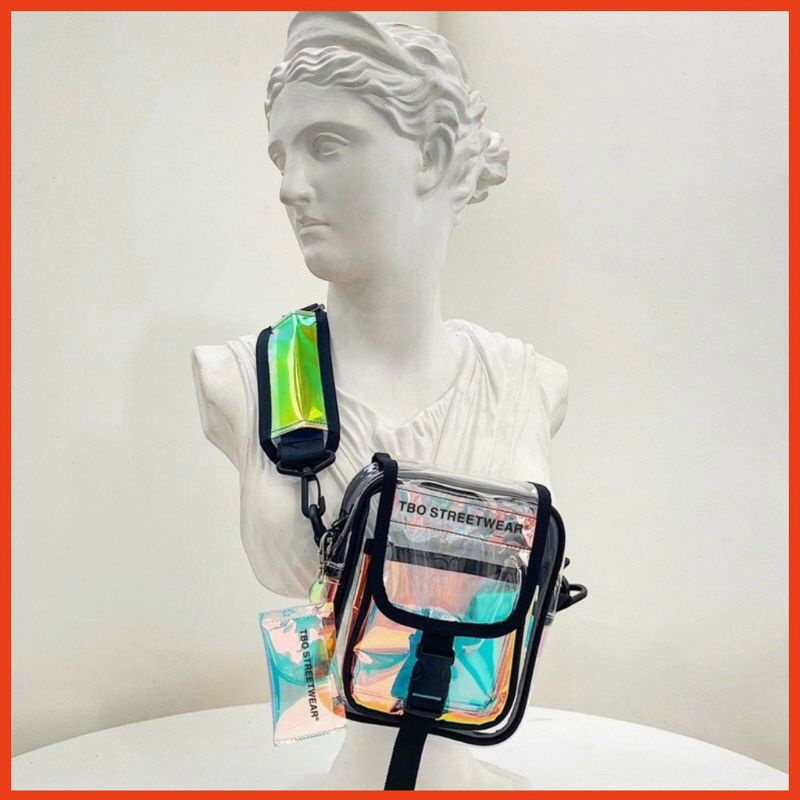 Túi đeo chéo bóng kiếng và trong suốt thời trang dành cho nam và nữ đen. trắng. TA021