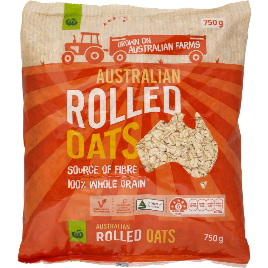 Yến mạch hàng nội địa úc Woolworths Australian Rolled Oats 750g cán đôi - yến mạch ăn liền