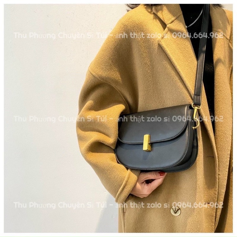 Túi đeo chéo nữ chất da trơn mềm khóa xoay phong cách hàn quốc đơn giản